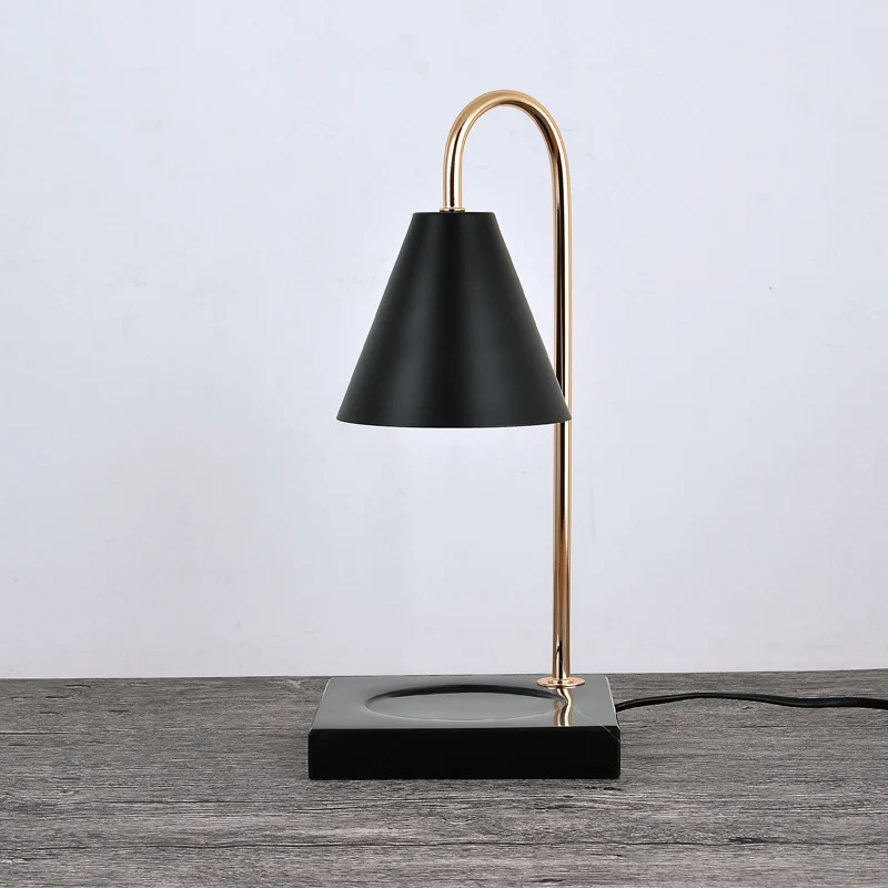 Modern Minimalist Square Conical Curved Metal Marble 1-Light Melting Wax Table Lamp For Living Room