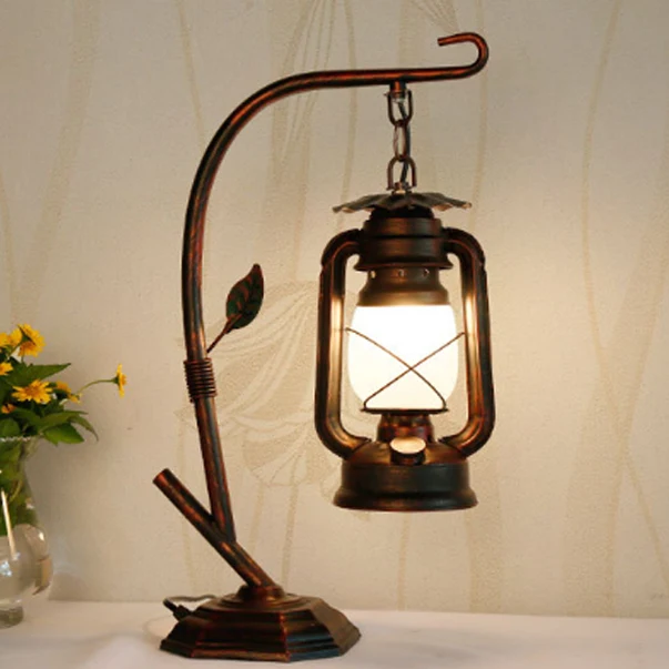 Contemporary Industrial Oval Iron Glass 1-Light Table Lamp For Living Room