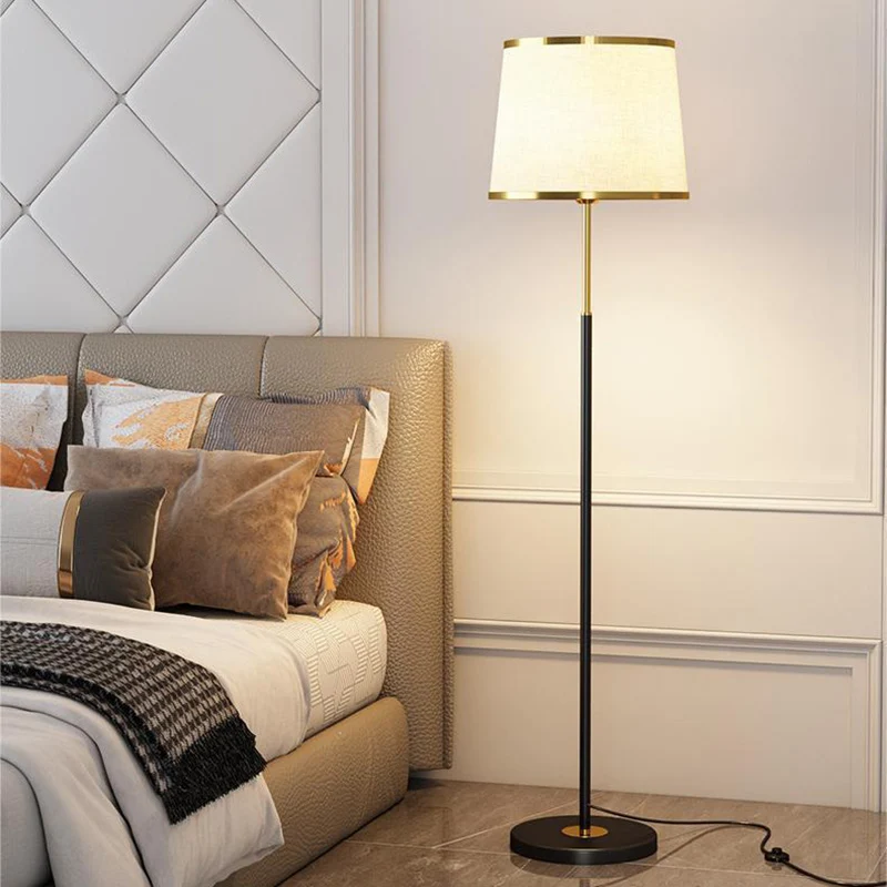 Modern Minimalist Round Cylinder Metal Iron Fabric 1-Light Standing Floor Lamp For Living Room