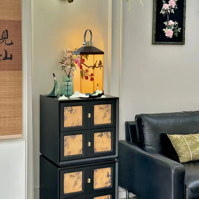 Traditional Chinese Embroidered Fabric Birdcage Shade Hardware USB Rechargeable LED Table Lamp For Living Room