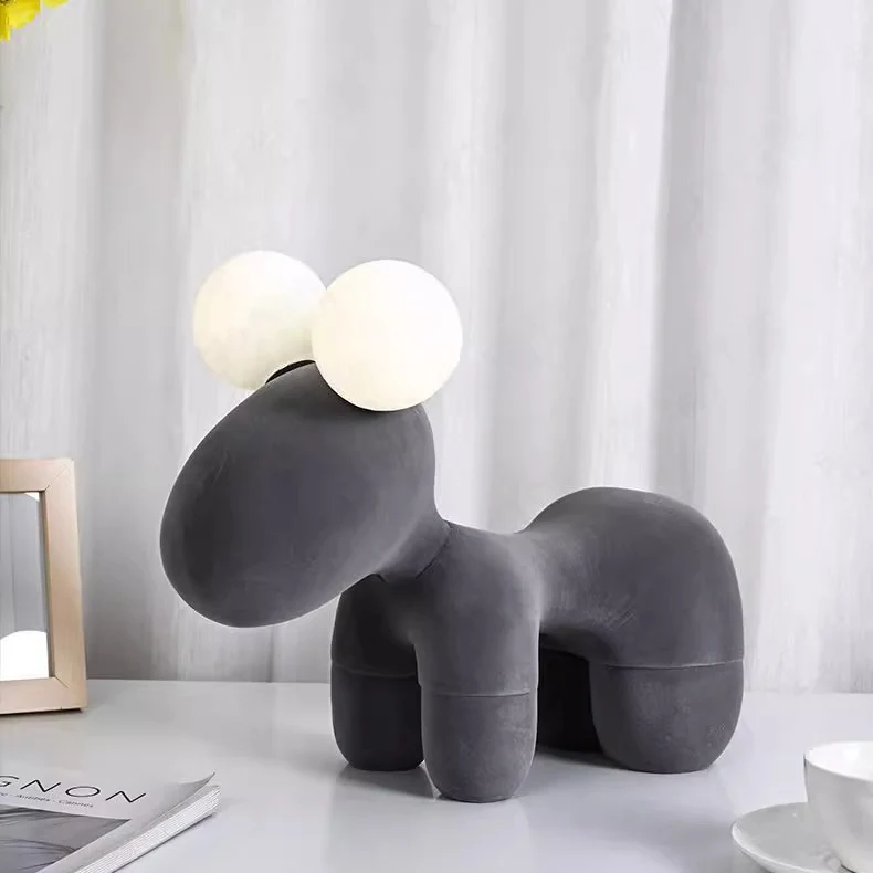 Contemporary Creative Cartoon Childlike Pony Plush Resin 2-Light Table Lamp For Bedroom