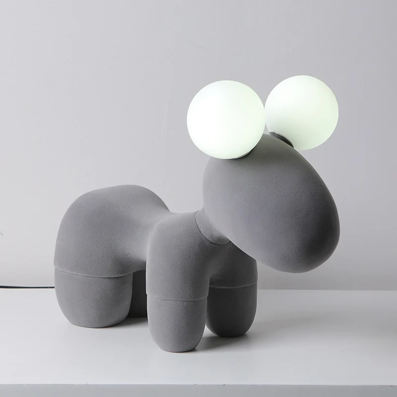 Contemporary Creative Cartoon Childlike Pony Plush Resin 2-Light Table Lamp For Bedroom