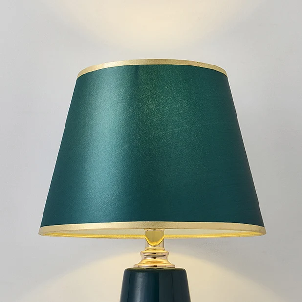 Contemporary Luxury Fabric Round Shade Ceramic Alloy 1-Light Table Lamp For Bedroom