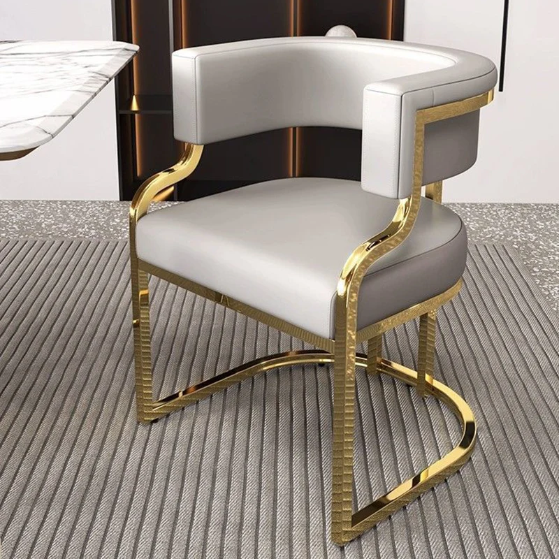 Modern Simplicity Faux Leather Metal Sponge Latex Oval Curved Accent Chair Backrest Armrest For Living Room