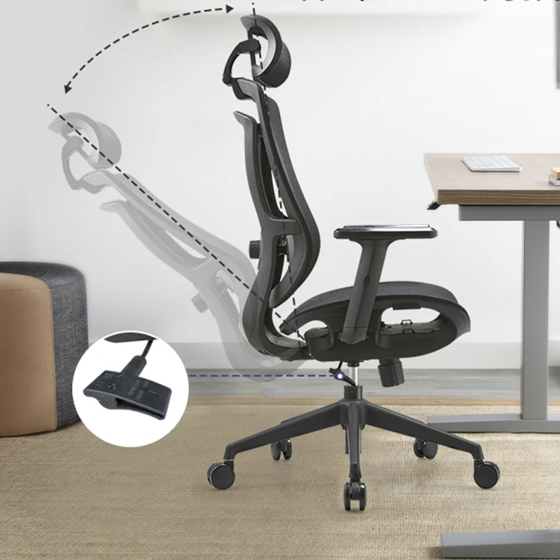 Modern Simplicity Curved Trapezoidal Comfortable Mesh Sponge Metal Desk Chair Armrest Headrest Reclining For Home Office