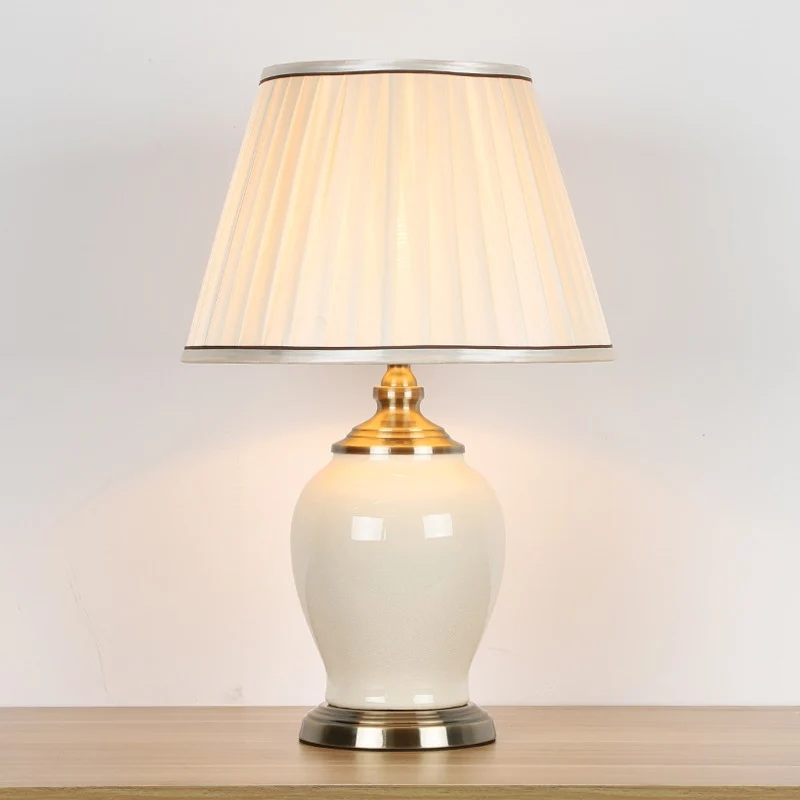 Contemporary Nordic Drum Ceramic Iron Fabric 1-Light Table Lamp For Living Room