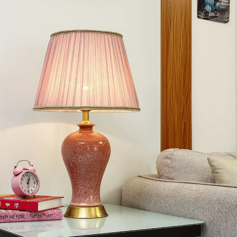 Traditional Chinese Drum Ceramic Iron Fabric 1-Light Table Lamp For Living Room