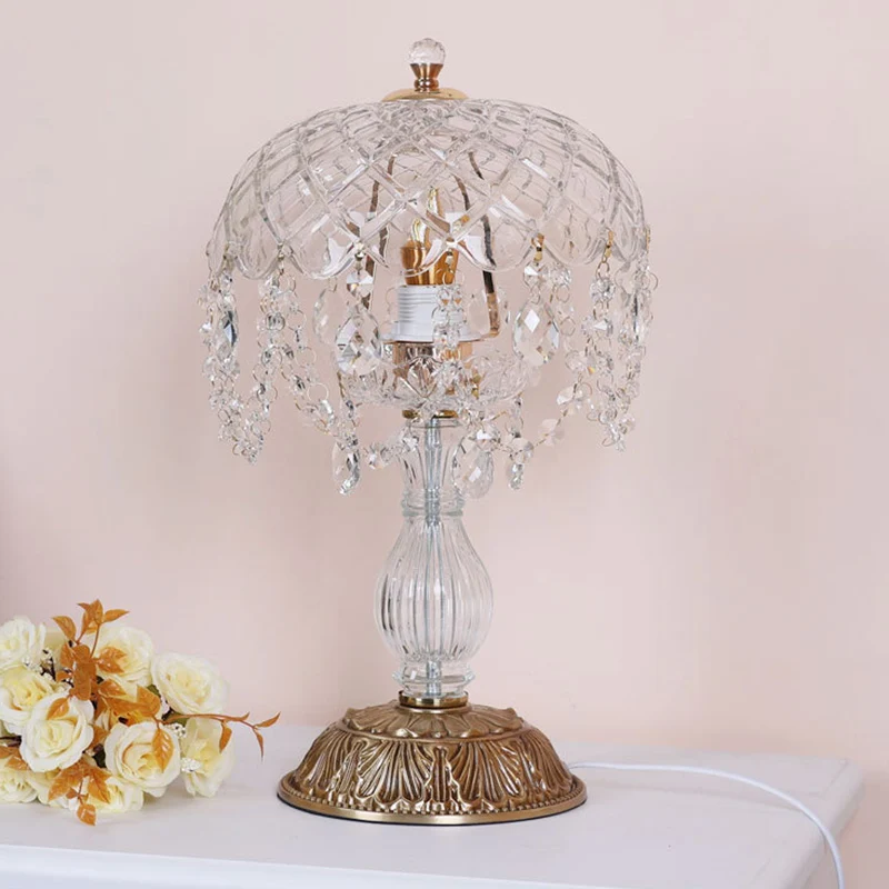 Traditional French Teardrop Copper Glass 1-Light Table Lamp For Living Room