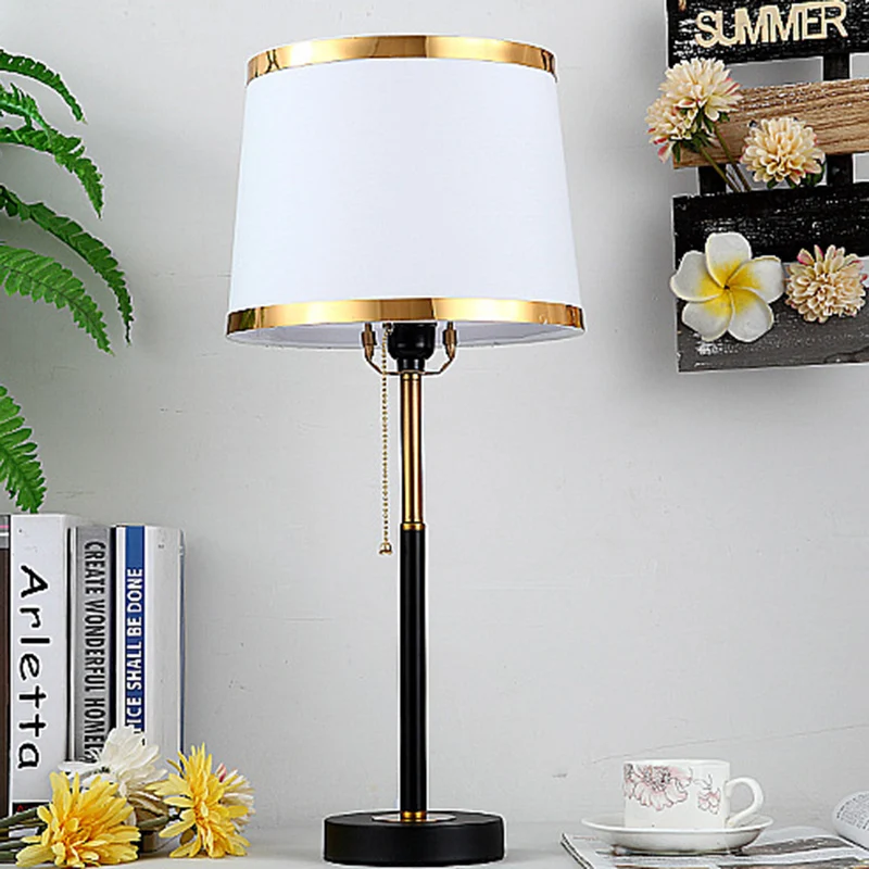 Contemporary Scandinavian Drum Iron Fabric 1-Light Table Lamp For Living Room