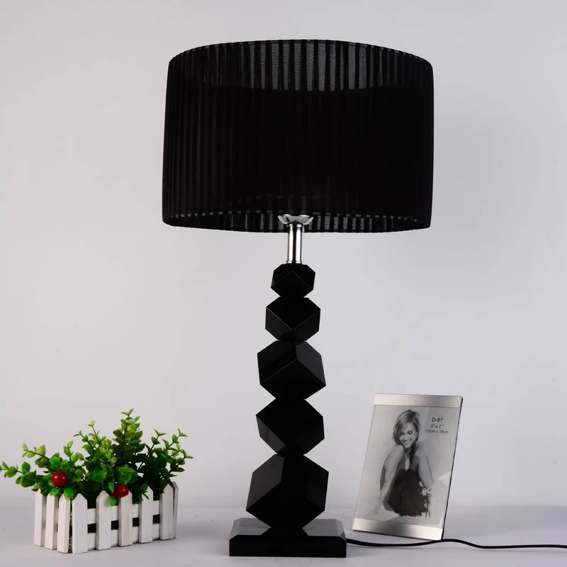 Modern Luxury Cylinder Metal Crystal Fabric 1-Light Table Lamp For Bedroom