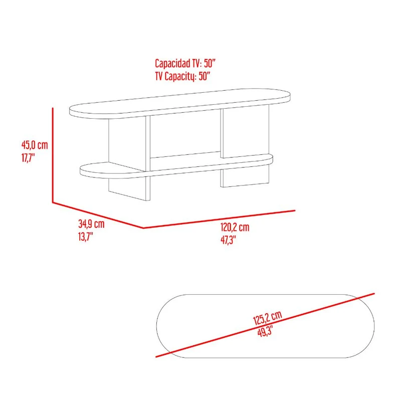 Mesa para TV Leeds Oval, Fresno Europeo, para Televisor hasta 50"