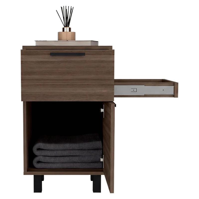 Mesa de Noche Secret, Avellana, con una Puerta y Cajón Secreto