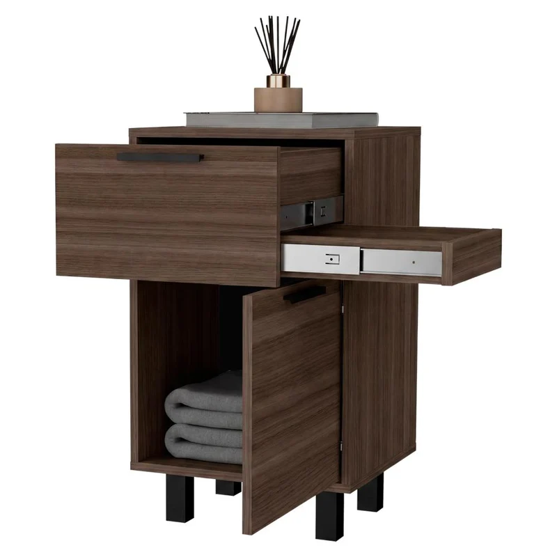 Mesa de Noche Secret, Avellana, con una Puerta y Cajón Secreto