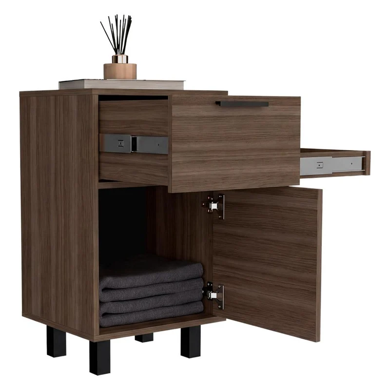 Mesa de Noche Secret, Avellana, con una Puerta y Cajón Secreto