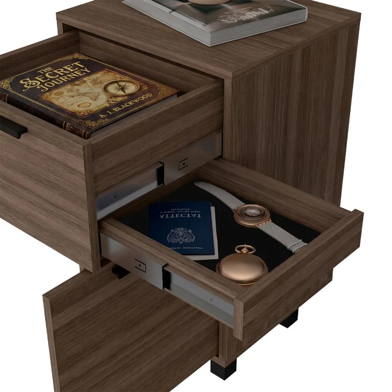 Mesa de Noche Secret, Avellana, con una Puerta y Cajón Secreto