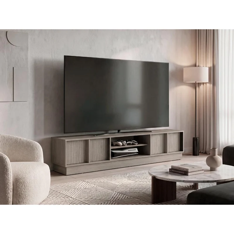 Mesa para TV Caobe, Positano y Wengue, para Televisor de hasta 75 Pulgadas con Cuatro Puertas