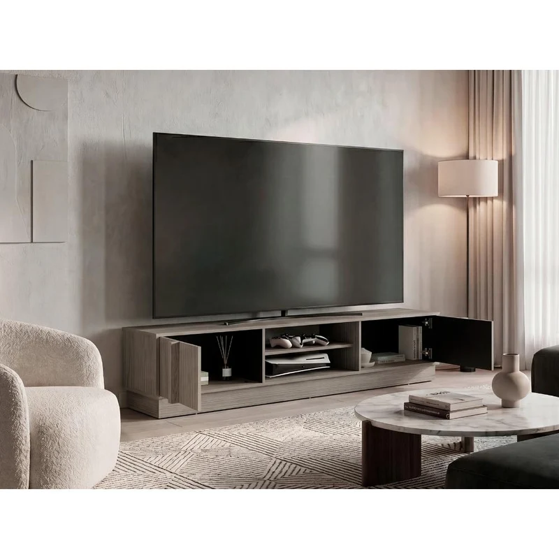 Mesa para TV Caobe, Positano y Wengue, para Televisor de hasta 75 Pulgadas con Cuatro Puertas