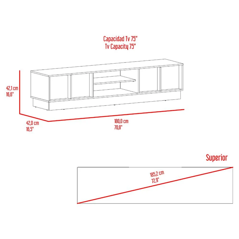 Mesa para TV Caobe, Positano y Wengue, para Televisor de hasta 75 Pulgadas con Cuatro Puertas
