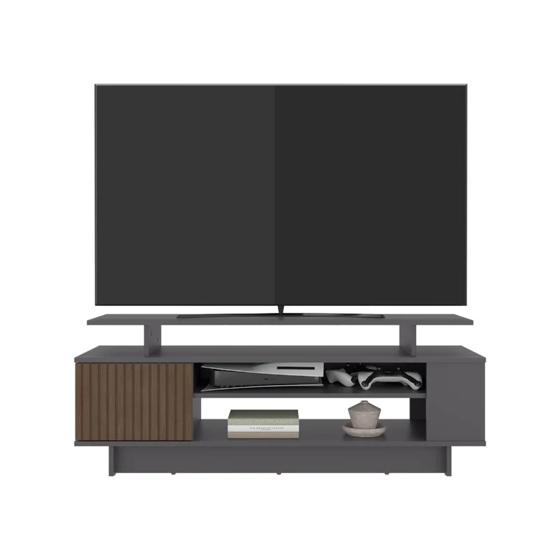 Mesa de TV Bowie, Plata Oscuro y Ocaso, para Televisor hasta 55 Pulgadas