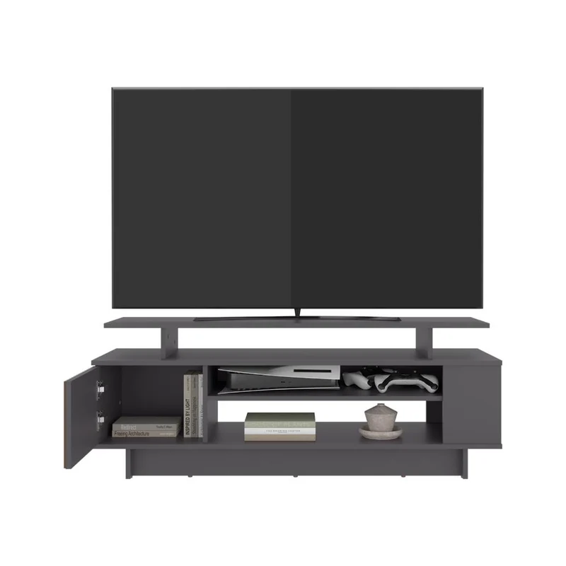 Mesa de TV Bowie, Plata Oscuro y Ocaso, para Televisor hasta 55 Pulgadas