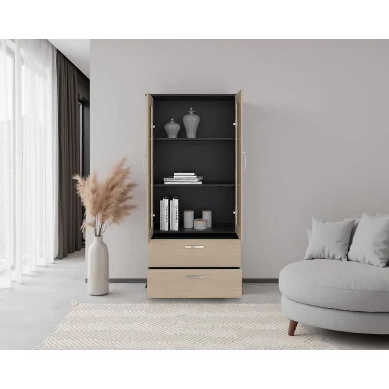 Vitrina Clasic, Wengue y Cartagena, con Dos Cajones ZF
