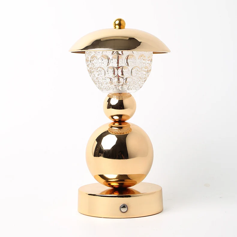Modern Luxury Rechargeable Iron Crystal Glass Ball Column LED Table Lamp For Bedroom