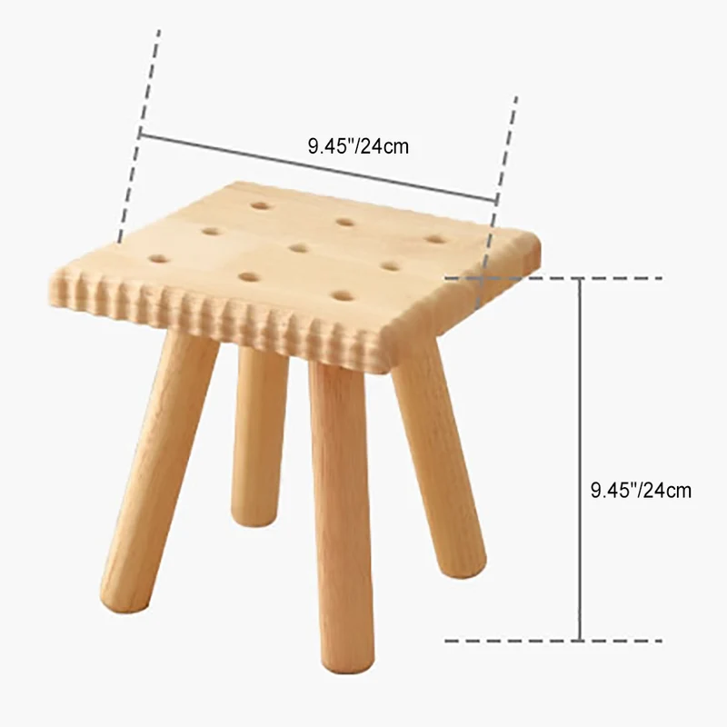 Contemporary Creative Biscuit Rubberwood Round Kids Low Stool For Living Room