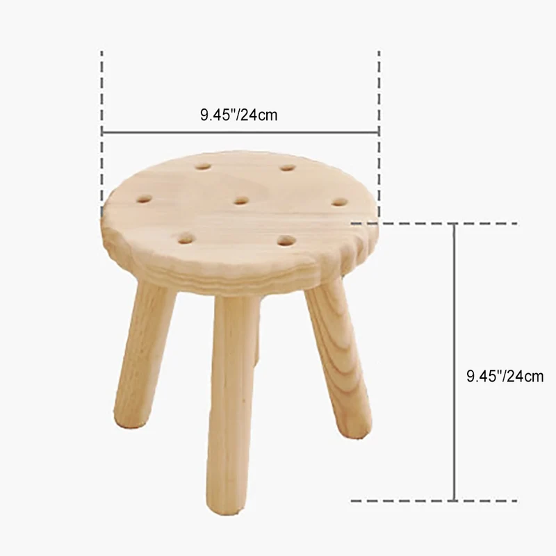 Contemporary Creative Biscuit Rubberwood Round Kids Low Stool For Living Room