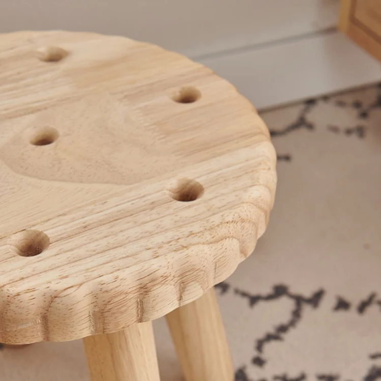 Contemporary Creative Biscuit Rubberwood Round Kids Low Stool For Living Room