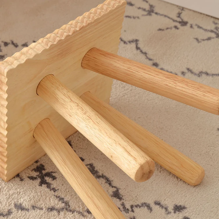 Contemporary Creative Biscuit Rubberwood Round Kids Low Stool For Living Room