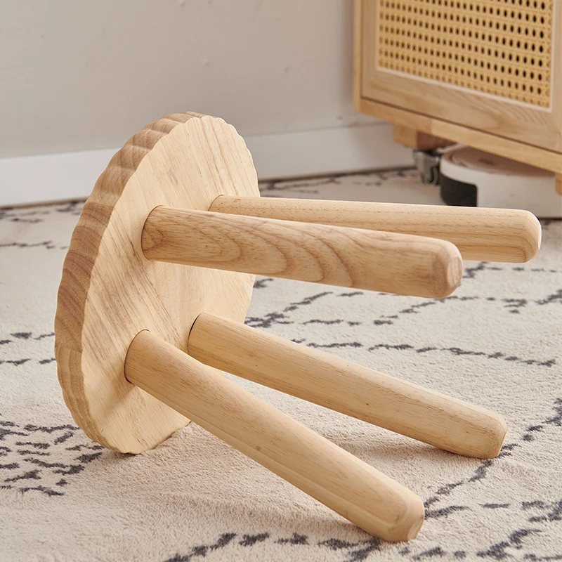 Contemporary Creative Biscuit Rubberwood Round Kids Low Stool For Living Room