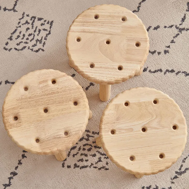 Contemporary Creative Biscuit Rubberwood Round Kids Low Stool For Living Room