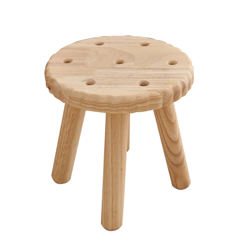 Contemporary Creative Biscuit Rubberwood Round Kids Low Stool For Living Room