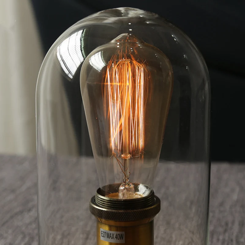 Traditional Vintage Round Cylinder Solid Wood Base Glass Shade 1-Light Table Lamp For Bedroom