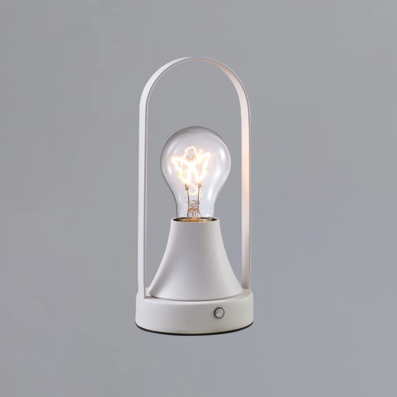 Contemporary Retro Rechargeable USB Iron Aluminum Bulb Portable 1-Light Table Lamp Night Light For Bedside