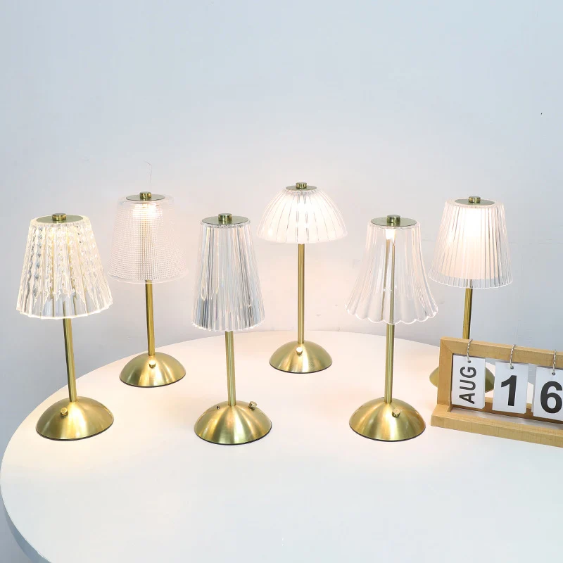 Contemporary Retro Rechargeable Iron PS Conic Cylinder Skirt Striped LED Table Lamp For Bedside