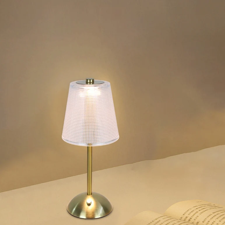 Contemporary Retro Rechargeable Iron PS Conic Cylinder Skirt Striped LED Table Lamp For Bedside