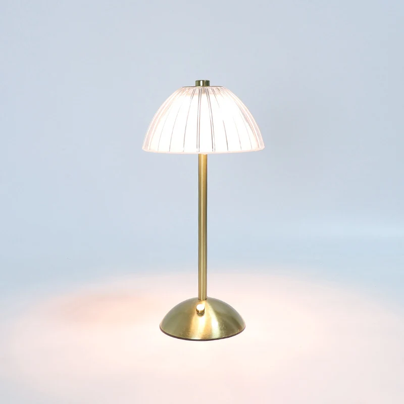 Contemporary Retro Rechargeable Iron PS Conic Cylinder Skirt Striped LED Table Lamp For Bedside