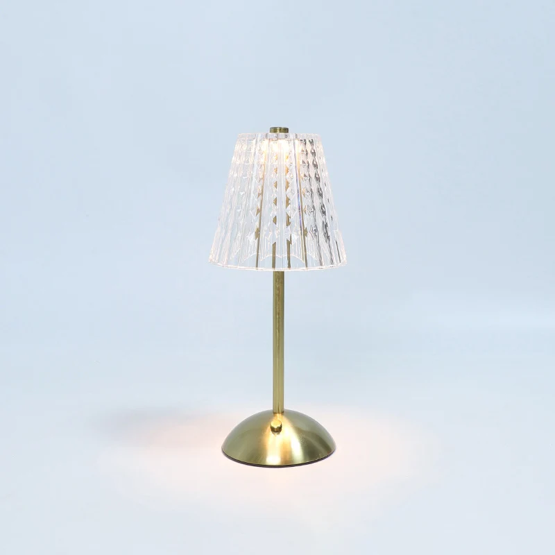 Contemporary Retro Rechargeable Iron PS Conic Cylinder Skirt Striped LED Table Lamp For Bedside