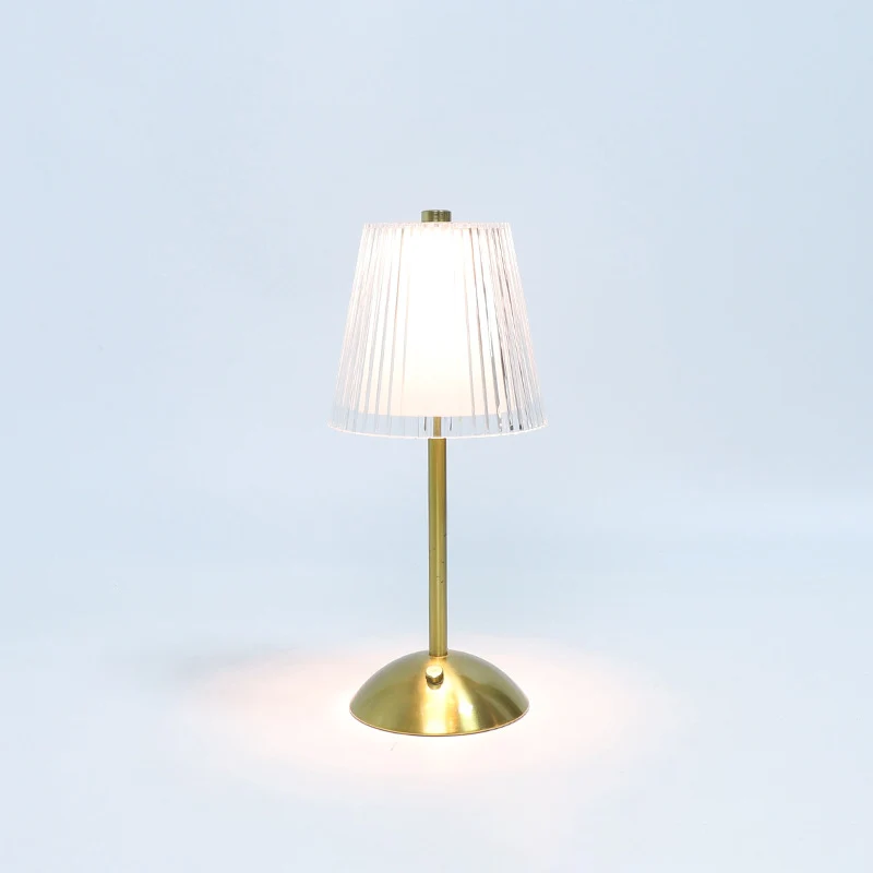 Contemporary Retro Rechargeable Iron PS Conic Cylinder Skirt Striped LED Table Lamp For Bedside