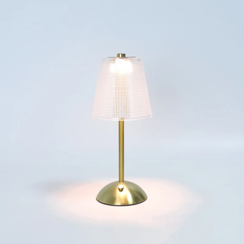 Contemporary Retro Rechargeable Iron PS Conic Cylinder Skirt Striped LED Table Lamp For Bedside