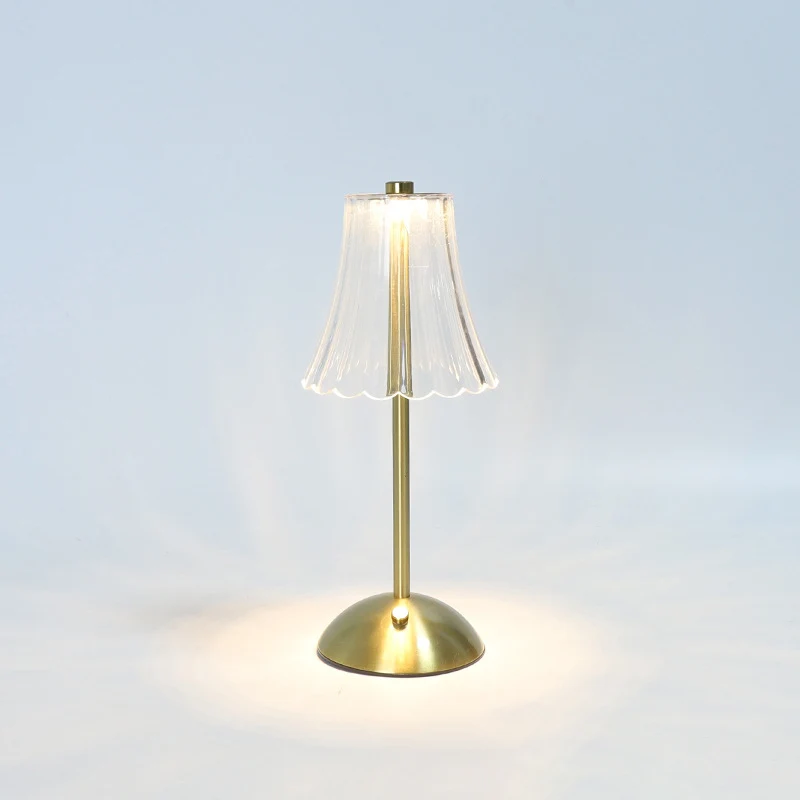 Contemporary Retro Rechargeable Iron PS Conic Cylinder Skirt Striped LED Table Lamp For Bedside