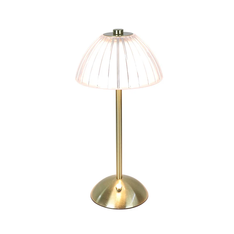 Contemporary Retro Rechargeable Iron PS Conic Cylinder Skirt Striped LED Table Lamp For Bedside