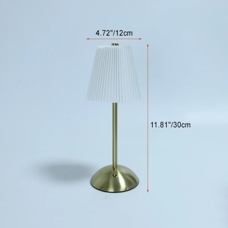 Contemporary Scandinavian Rechargeable Fabric Iron Pleated Cylinder LED Table Lamp For Bedside