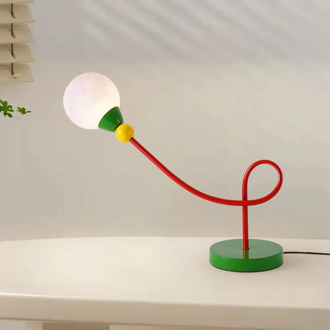 Modern Art Deco Kids Iron PLA Moon Wired 1-Light Table Lamp For Study