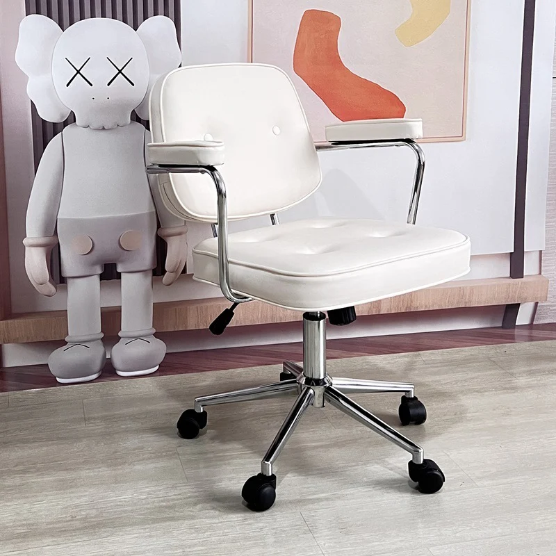 Modern Minimalist Lift Swivel Rectangular Square Metal PU Leather Desk Chair Backrest Armrest For Home Office