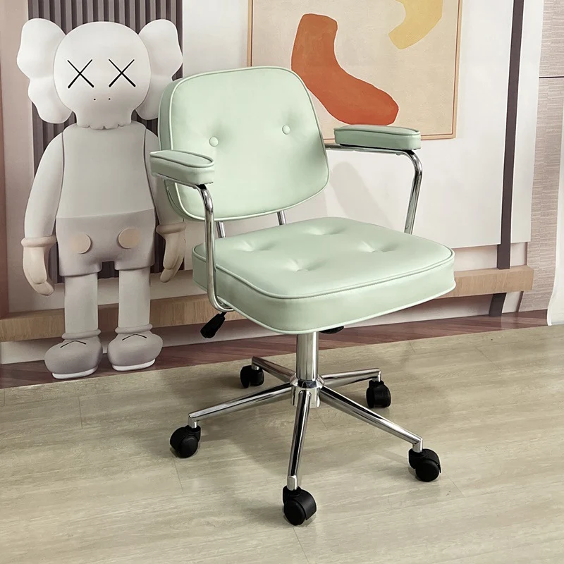 Modern Minimalist Lift Swivel Rectangular Square Metal PU Leather Desk Chair Backrest Armrest For Home Office