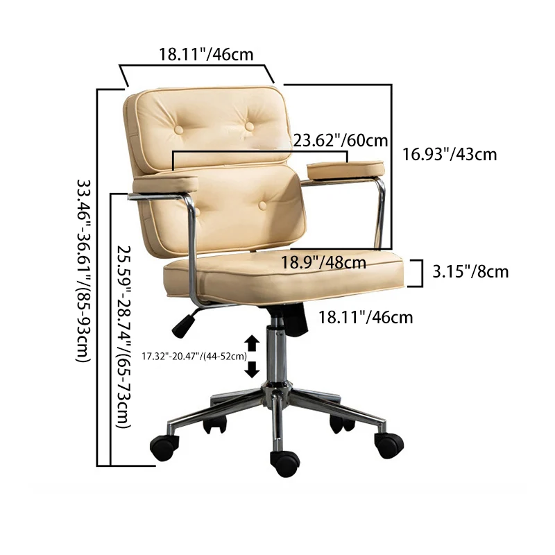 Modern Minimalist Lift Swivel Rectangular Square Metal PU Leather Desk Chair Backrest Armrest For Home Office