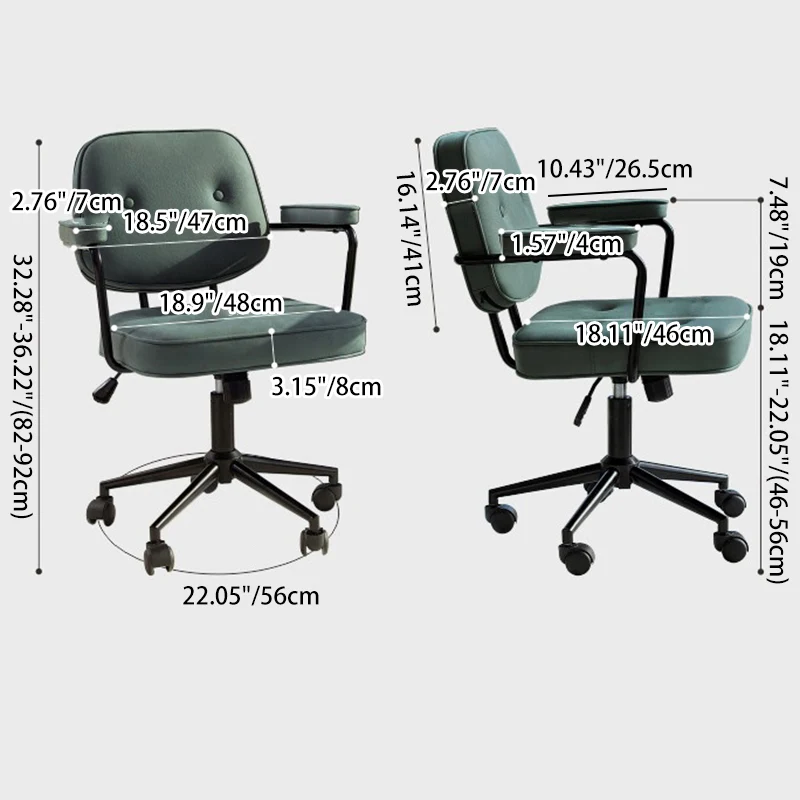 Modern Minimalist Lift Swivel Rectangular Square Metal PU Leather Desk Chair Backrest Armrest For Home Office