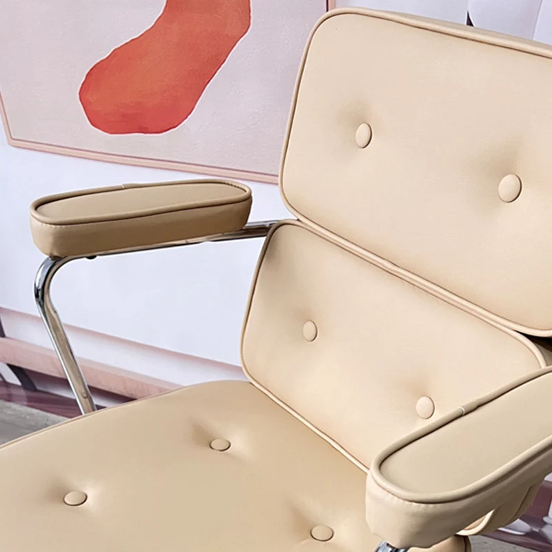 Modern Minimalist Lift Swivel Rectangular Square Metal PU Leather Desk Chair Backrest Armrest For Home Office
